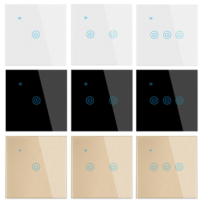 Glomarket UE 1/2/3/4 Gang Tuya Smart Switch Light Alexa Control de voz táctil de vidrio de pared WiFi inalámbrico con interruptor eléctrico