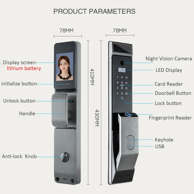 Glomarket Tuya Wifi reconocimiento facial cerradura de puerta inteligente con cámara