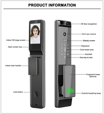 Glomarket Tuya Digital Smart Lock Sistema biométrico totalmente automático de seguridad huella digital 3d reconocimiento facial contraseña cerradura de puerta