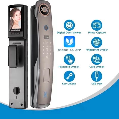 Glomarket 3d reconocimiento facial cerradura de puerta inteligente con cámara huella digital cerraduras de seguridad totalmente automáticas