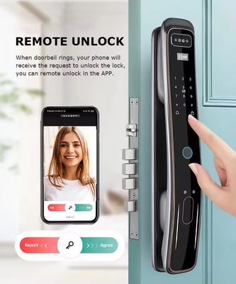 Glomarket Cierre de puerta totalmente automático Tuya Wifi Smart Control de teléfono móvil Frente digital contraseña Cierre inteligente con cámara