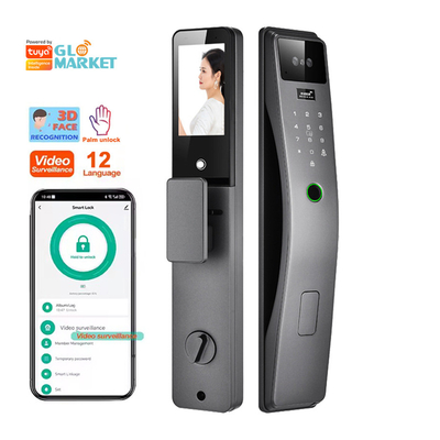 Glomarket 3d reconocimiento facial cerradura de puerta inteligente Tuya en tiempo real video intercomunicador wifi cerradura de puerta inteligente con impresión de palma