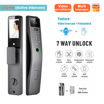 Glomarket 3d reconocimiento facial cerradura de puerta inteligente Tuya en tiempo real video intercomunicador wifi cerradura de puerta inteligente con impresión de palma