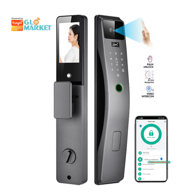 Glomarket 3d reconocimiento facial cerradura de puerta inteligente Tuya en tiempo real video intercomunicador wifi cerradura de puerta inteligente con impresión de palma