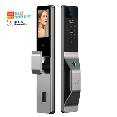 Glomarket Aluminio de aleación automático Tuya Cerradura de puerta inteligente 3D reconocimiento facial video intercomunicador digital Cerradura de huellas dactilares