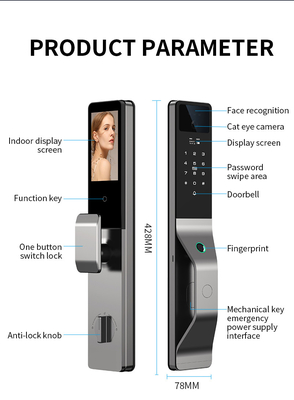 Glomarket Aluminio de aleación automático Tuya Cerradura de puerta inteligente 3D reconocimiento facial video intercomunicador digital Cerradura de huellas dactilares