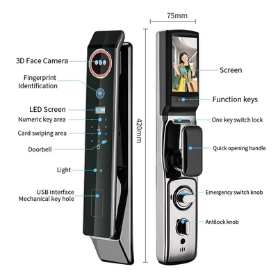 Glomarket Precio de fábrica Wifi Aplicación Cerradura de puerta inteligente con reconocimiento facial Biometría de huellas dactilares Soporte Función de intercomunicador