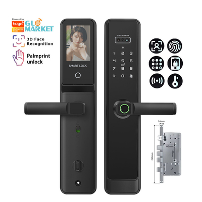 Glomarket Tuya Wifi Cerradura inteligente de aluminio puerta de madera reconocimiento facial huella de palma huella biométrica digital de dedos Smart Lock
