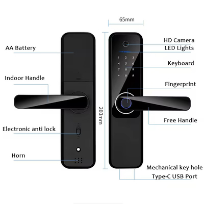 Glomarket Wifi Biométrico Electrónico Tuya App Remote Smart Lock Cerradura de puerta inteligente con huella digital con ojo de gato