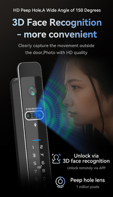 Glomarket Tuya 3d Face Cerradura Inteligente Automático eléctrico Wifi cámara Impresión digital de las huellas digitales cerradura de la puerta inteligente