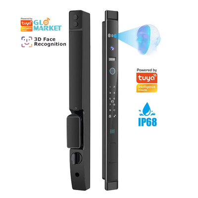 Glomarket 3D reconocimiento facial Tuya Wifi Cerradura de puerta corredera de aluminio Impermeabilización de huellas digitales inteligentes Cerradura de puerta de vidrio