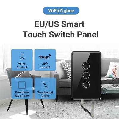 Glomarket Tuya Zigbee/wifi EU Vidrio templado Concavo Botón táctil Conmutador de luz 1/2/3/4 Gang Wifi Conmutador de pared Trabaja con Google Alexa