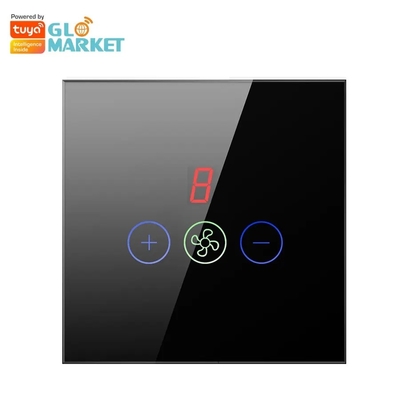 Glomarket Tuya Interruptor de ventilador de techo Wifi inteligente Eu Aplicación de pared de vidrio táctil estándar Control remoto Interruptor de velocidad de ventilador eléctrico