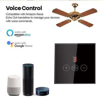 Glomarket Tuya Interruptor de ventilador de techo Wifi inteligente Eu Aplicación de pared de vidrio táctil estándar Control remoto Interruptor de velocidad de ventilador eléctrico