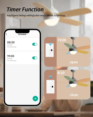 Glomarket Tuya Interruptor de ventilador de techo Wifi inteligente Eu Aplicación de pared de vidrio táctil estándar Control remoto Interruptor de velocidad de ventilador eléctrico