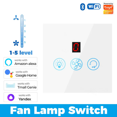 Glomarket Tuya Wifi Fan Light Switch Toque 3 en 1 Switch 5 ajuste de velocidad Switch de ventilador de techo para Alexa Google Home