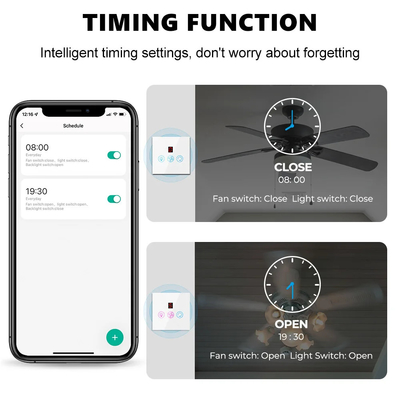 Glomarket Tuya Wifi Fan Light Switch Toque 3 en 1 Switch 5 ajuste de velocidad Switch de ventilador de techo para Alexa Google Home