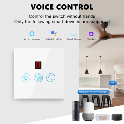 Glomarket Tuya Wifi Fan Light Switch Toque 3 en 1 Switch 5 ajuste de velocidad Switch de ventilador de techo para Alexa Google Home