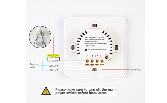 Glomarket Tuya Wifi Smart Wall Light Switch 1/2/3 Gang Support Control de voz / aplicación / toque con pantalla de visualización de temperatura