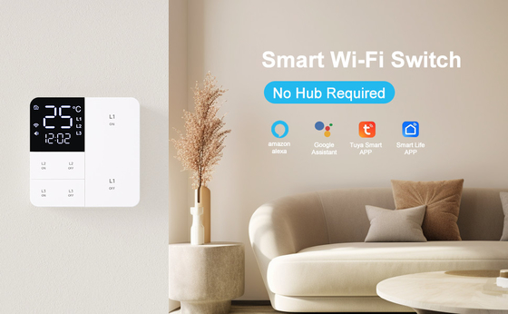 Glomarket Tuya Wifi Smart Wall Light Switch 1/2/3 Gang Support Control de voz / aplicación / toque con pantalla de visualización de temperatura