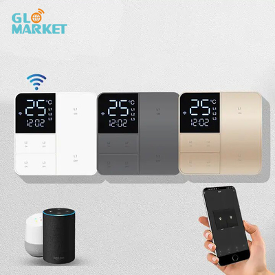Glomarket Tuya Wifi Smart Wall Light Switch 1/2/3 Gang Support Control de voz / aplicación / toque con pantalla de visualización de temperatura