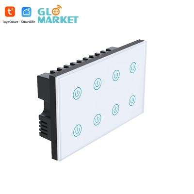 Glomarket Smart Home 8 Gang Switch de pared estándar de EE.UU. Tuya APP de voz de control remoto de pared inalámbrica toque de luz