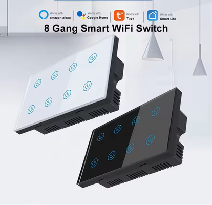 Glomarket Smart Home 8 Gang Switch de pared estándar de EE.UU. Tuya APP de voz de control remoto de pared inalámbrica toque de luz