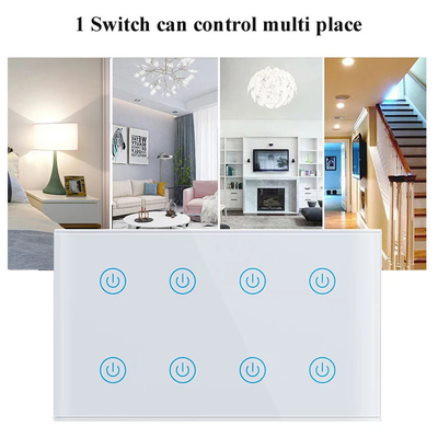Glomarket Smart Home 8 Gang Switch de pared estándar de EE.UU. Tuya APP de voz de control remoto de pared inalámbrica toque de luz
