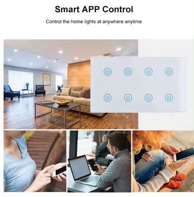 Glomarket Smart Home 8 Gang Switch de pared estándar de EE.UU. Tuya APP de voz de control remoto de pared inalámbrica toque de luz