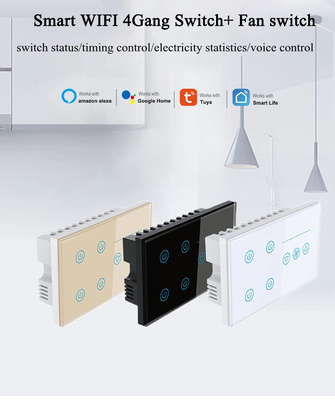 Glomarket Tuya Smart Touch Switch de pared panel de vidrio luz eléctrica y ventilador conmutador vida inteligente control de voz Alexa