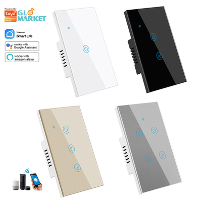 Glomarket Productos de nuevo diseño Tuya Smart Wifi Switch de pared Us Panel táctil de vidrio estándar Aplicación de soporte de interruptor de luz Control remoto
