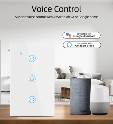 Glomarket Productos de nuevo diseño Tuya Smart Wifi Switch de pared Us Panel táctil de vidrio estándar Aplicación de soporte de interruptor de luz Control remoto