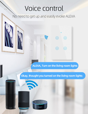 Glomarket Productos de nuevo diseño Tuya Smart Wifi Switch de pared Us Panel táctil de vidrio estándar Aplicación de soporte de interruptor de luz Control remoto