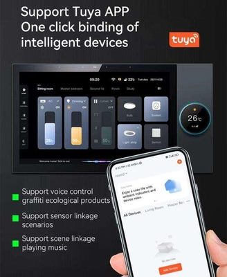 Glomarket Tuya Panel de control central de 10 pulgadas con reproducción de música 2 Gang Relays 2 Dirección altavoces productos para el hogar inteligente multifuncional