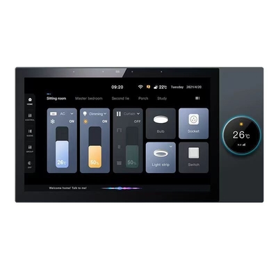Glomarket Tuya Panel de control central de 10 pulgadas con reproducción de música 2 Gang Relays 2 Dirección altavoces productos para el hogar inteligente multifuncional