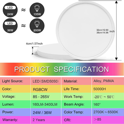 música moderna llevada teledirigida colorida del Rgb de la luz de techo de 24w Tuya Smart