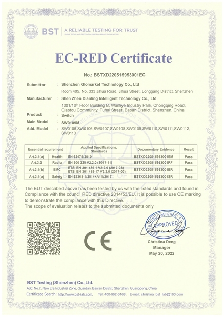 China Shenzhen Glomarket Technology Co., Ltd Certificaciones